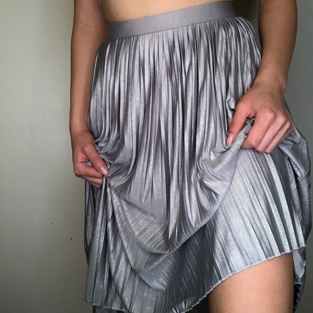 Silver Long Pleated Skirt